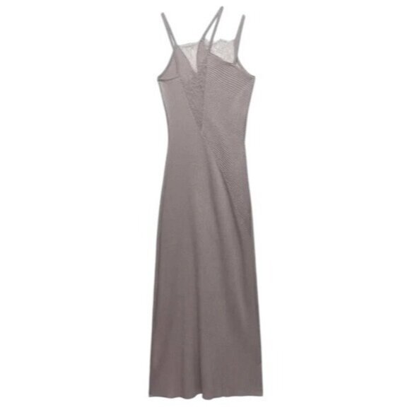 NWT Zara Combination Knit Slip Dress Dusty Mauve Ribbed Midi  M NWT - Picture 1 of 10